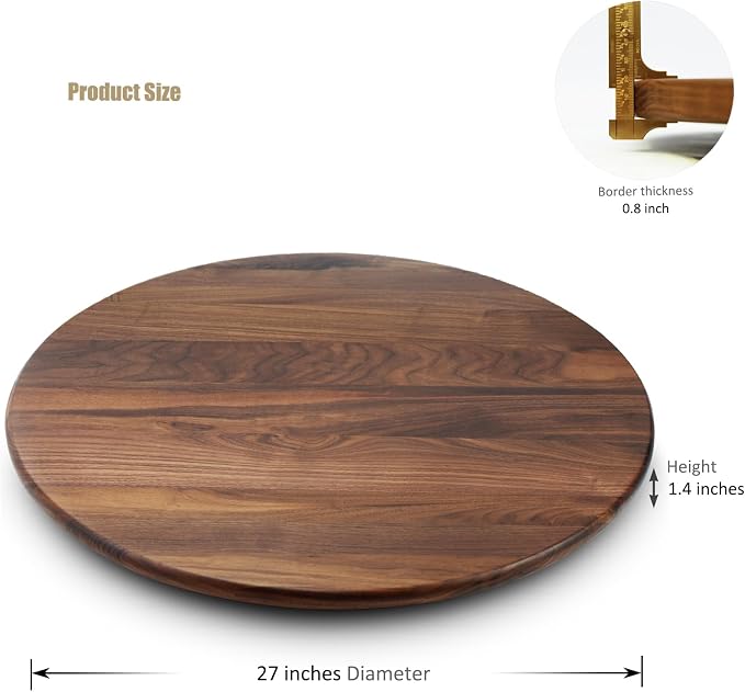 27 Inches Black Walnut Wood Lazy Susan Organizer, Solid Wooden Round Turntable - Image 5
