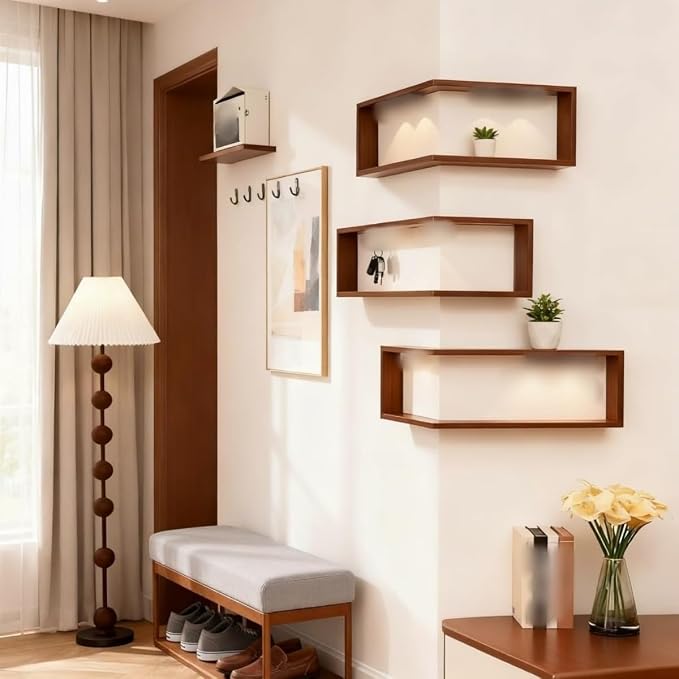Modern Corner Storage Shelf, Wall-Mounted Living Room Decor Rack, 3-Tier Shelf - Image 4