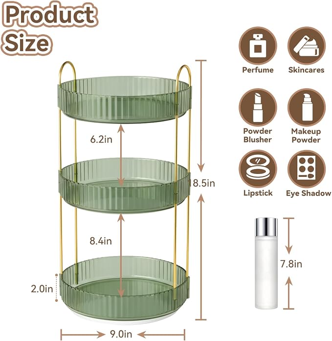 360° Rotating Makeup Organizer for Vanity, 3 Tier Perfume Organizers - Image 3