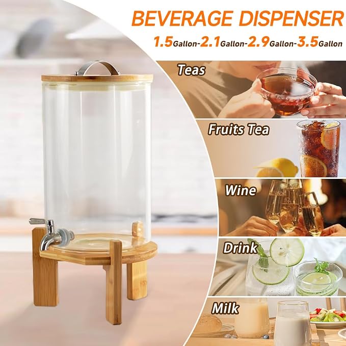 Beverage Dispenser, 2.1 Gallon Glass Drink Dispenser - Image 6