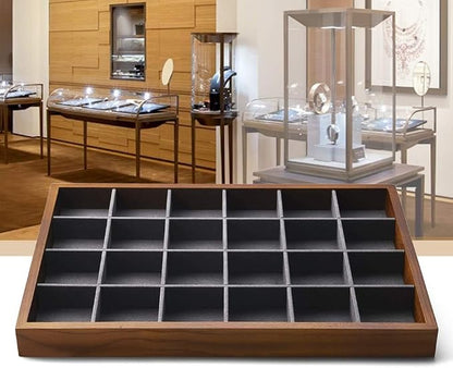 Oirlv 24 Grid Wood Jewelry Tray Microfiber Interior Jewelry Drawer Organizer - Image 8