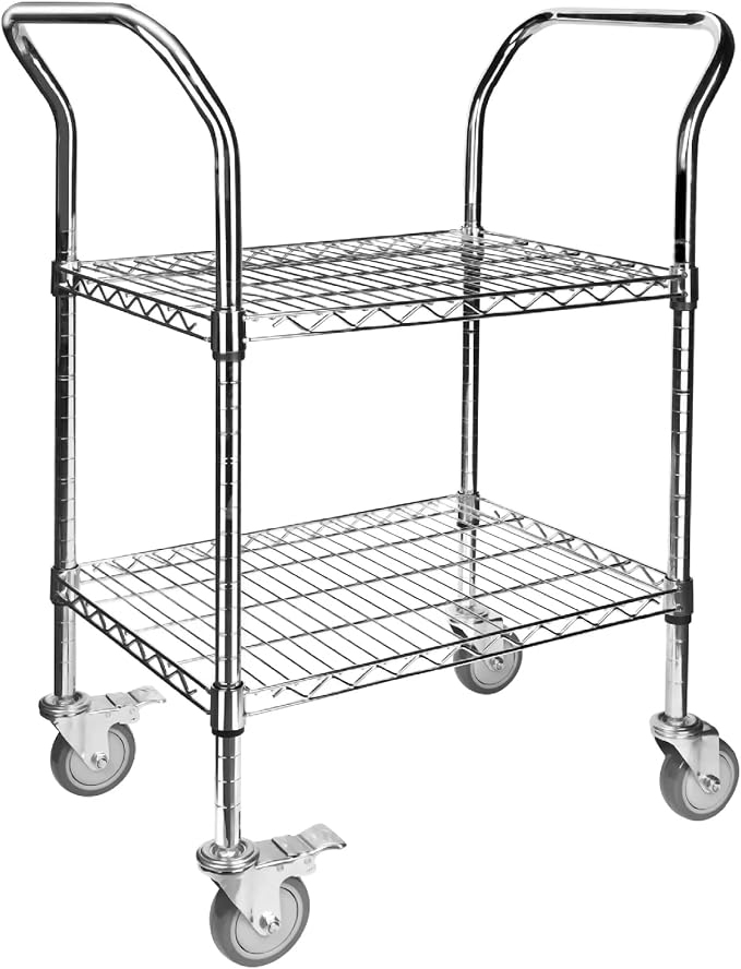 Northsky 2-Shelf Wire Utility Cart on Wheels, Chrome Finish Rolling Metal - Image 2