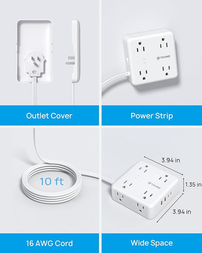 TROND Flat Power Strip with Outlet Cover - 10FT Long Extension Cord with 8 AC - Image 6