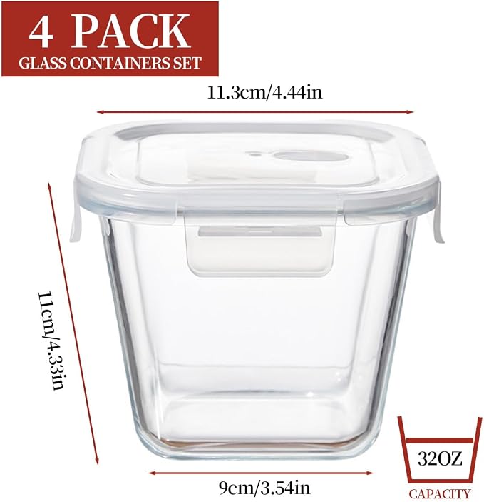H.JSS WDJS 4 Cup Square Glass Food Storage Container - Image 5