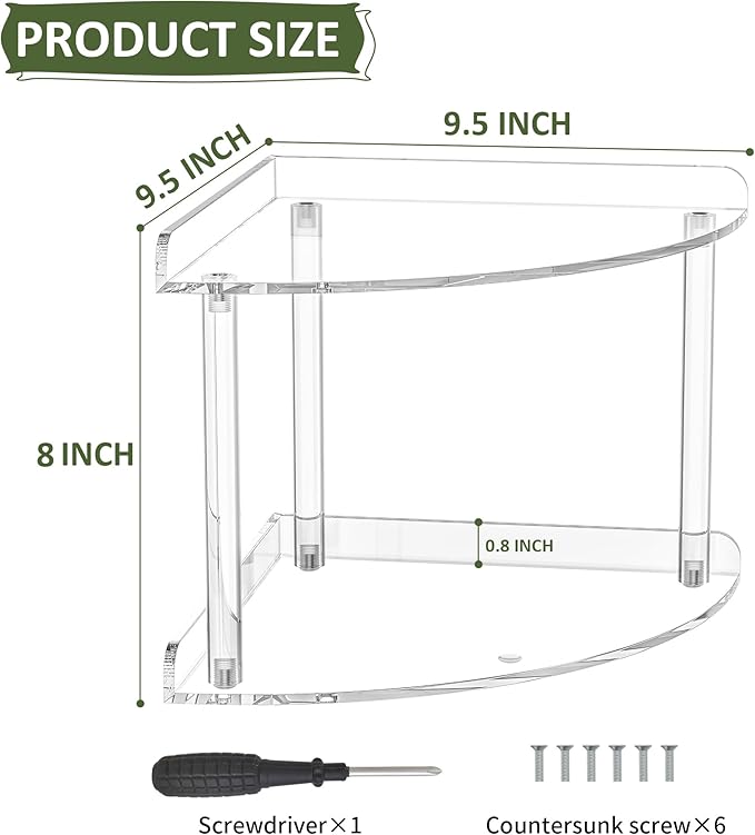 2 Tier Acrylic Corner Shelf Organizer Storage 9.5x9.5x8 Inch, Transparent - Image 3