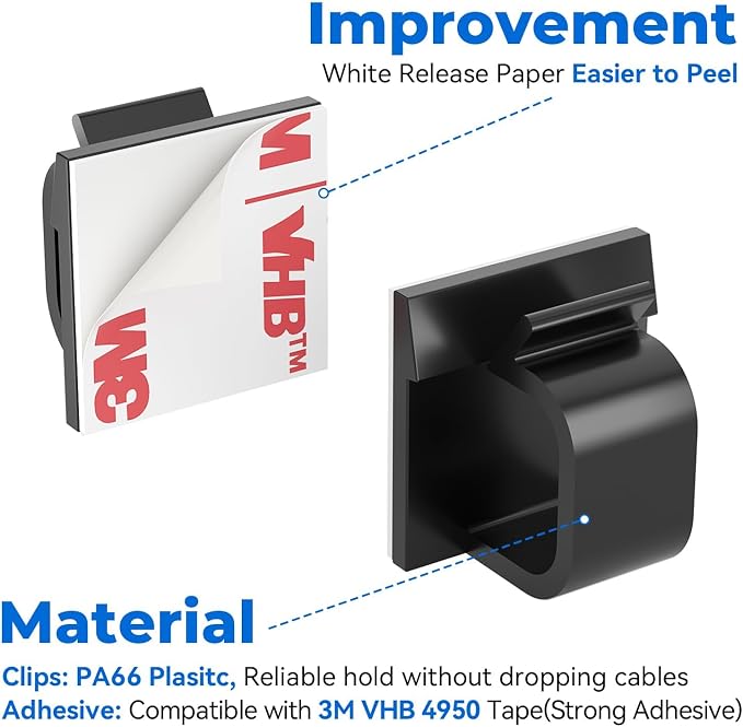 Large Cable Clips 40pcs with Strong Adhesive Tapes, Wire Holder Organizer Cord - Image 2