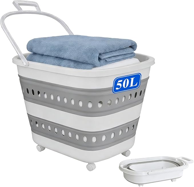 50L Collapsible Plastic Laundry Basket Hamper by Unknown
