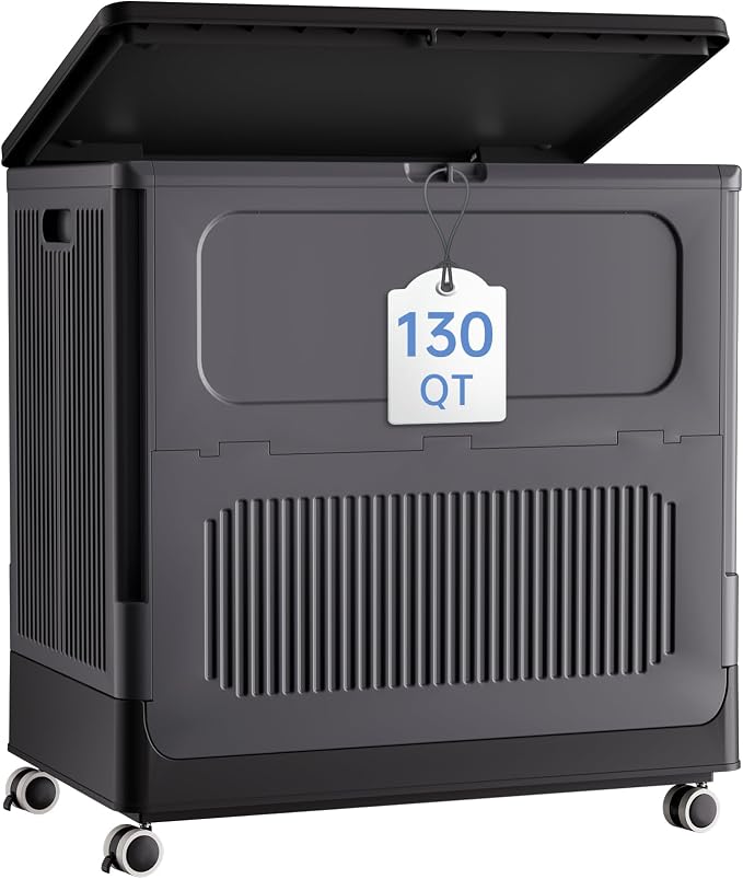 HAIXIN Large Storage Bin with Lid - 130QT Flip-top Storage Box with Wheels 32.5 by HAIXIN