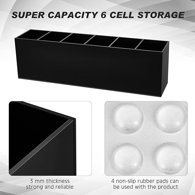 2 Pack Acrylic Makeup Brush Holder 6 Compartments Pencil Organizer Cup Pencil - Image 3