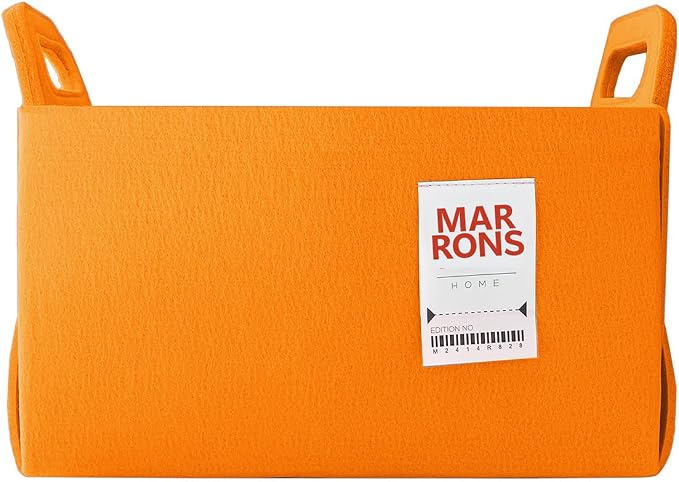 Collapsible Felt ORANGE Storage Bin Medium 11"x7.1"x7.1" – Foldable Basket by MARRONS