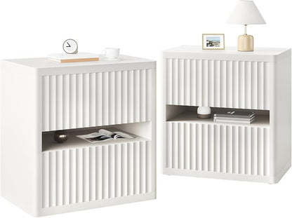 Dripex Fluted Nightstand with 2 Drawers, Large Wide Wood Night Stand Bedside - Image 9