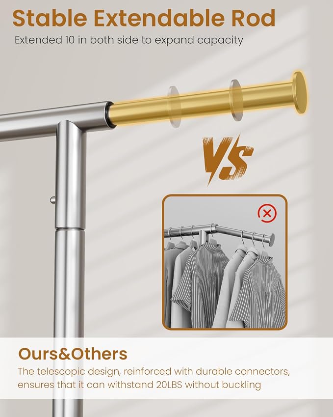 Heavy Duty Clothing Rack, Metal Clothes Rack Load 450 LBS, Rolling Coat Racks - Image 3