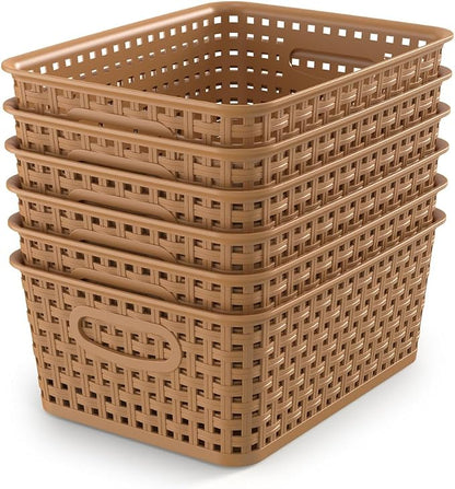 WYT 6-Pack Plastic Small Shelf Storage Weave Baskets Organizing by WYT
