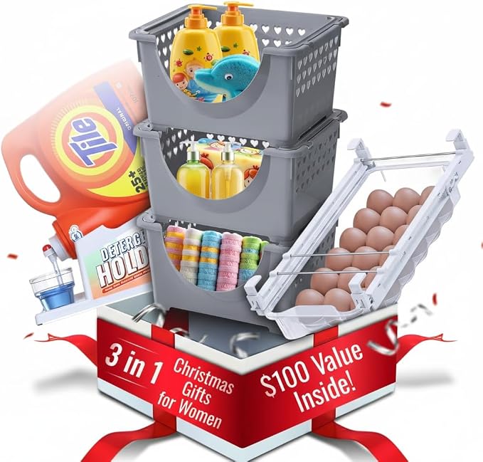 Skywin TidyFriend 3 in 1 Home Organization Kit – Stackable Storage Bins by Skywin