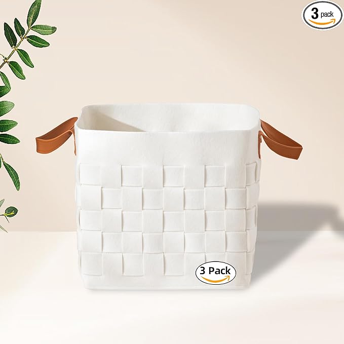 boldmonkey Storage Basket 3 Pack, Cube Felt Fabric Storage Box by boldmonkey