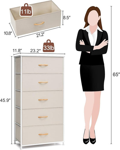 Tall Dresser, Wide Vertical Fabric Storage Organizer, 5 Drawers | Sturdy Steel - Image 3