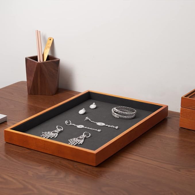 Oirlv Wood Flat Jewelry Tray Stackable Jewelry Drawer Organizer Showcase - Image 4
