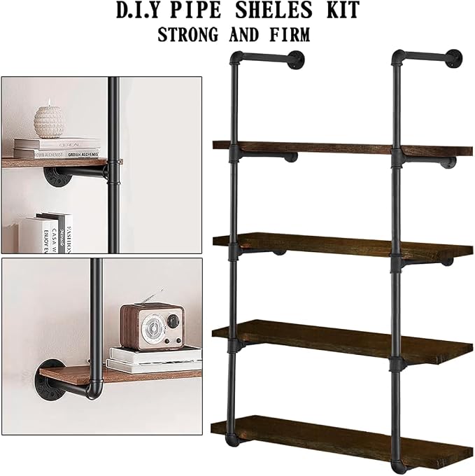 HITOMEN Industrial Iron Pipe Shelves, 2 Set 5-Tier, DIY Open Bookshelf Bookcase - Image 5