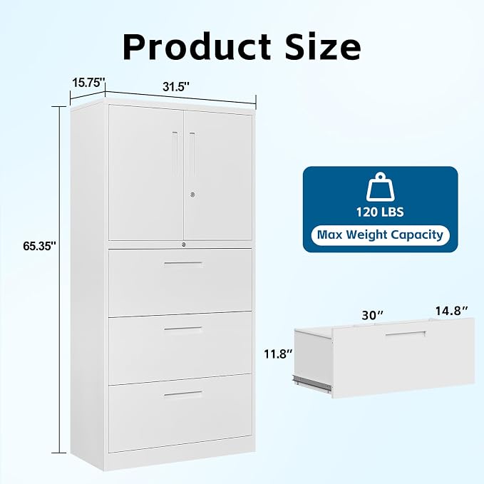 3-Drawer Metal File Cabinet, Lateral Vertical Filing Cabinets - Image 3
