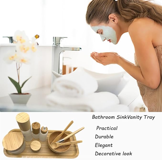 Wood Vanity Tray, Bathroom Counter Solid Bamboo Organizer, Toilet Tank Top - Image 4