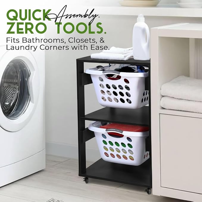 Laundry Basket Holder Shelf, Stackable Laundry Sorter, 2 Tier | Engineered Wood - Image 5
