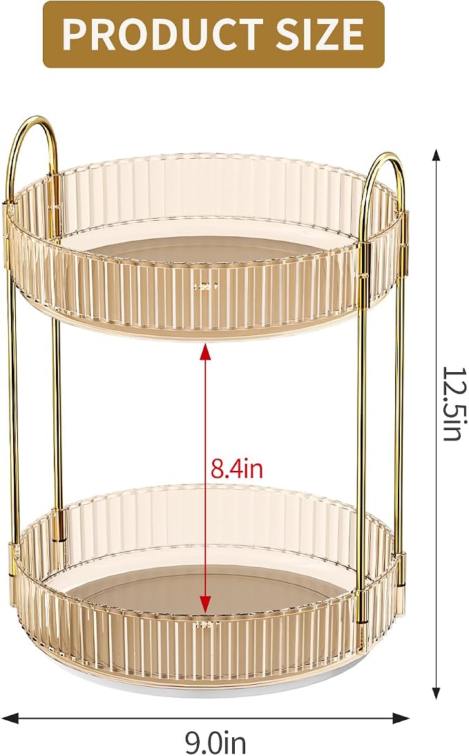 360° Rotating Makeup Organizer, Large Capacity Skincare Organizer, 2 Tier - Image 5