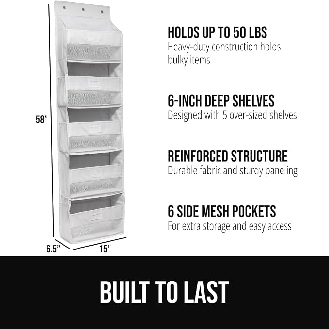 GORILLA GRIP Over The Door Organizer Storage, 5 Deep Hanging Shelves, Holds - Image 2