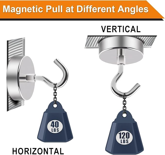 DIYMAG Strong Neodymium Magnetic Hooks, 120lbs Heavy Duty Rare Earth Magnets - Image 3