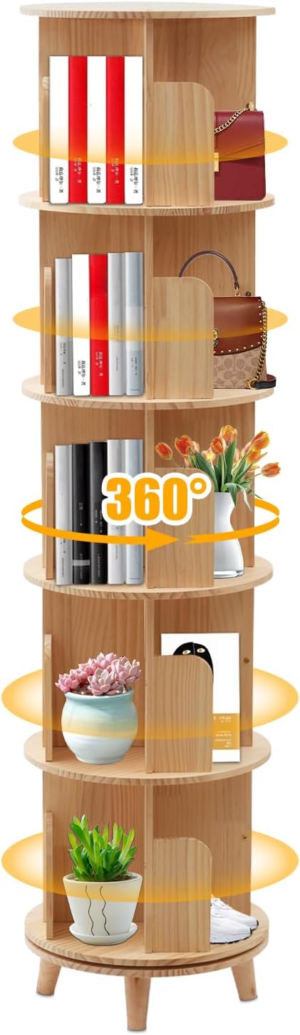 5-Tier Rotating Solid Wood Bookshelf by LOYALHEARTD