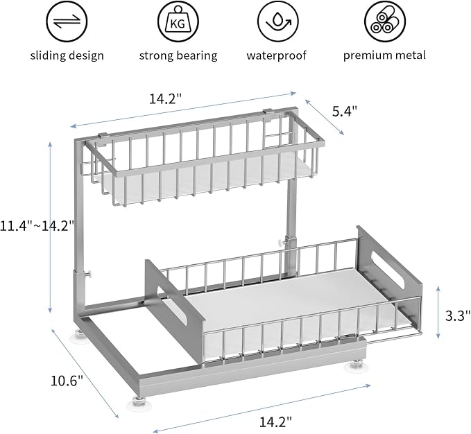2 Pack Under Sink Organizer Storage 2-Tier Premium Metal Pull-Out Racks - Image 6