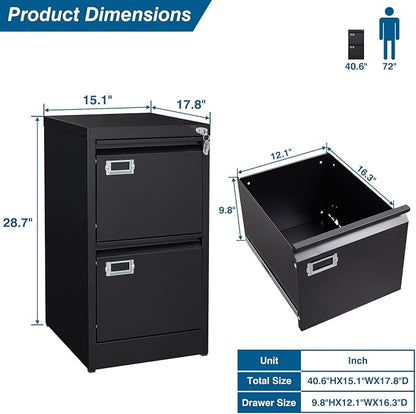 2-Drawer File Cabinet, 16.3" Deep Vertical Metal Filing Cabinet - Image 3