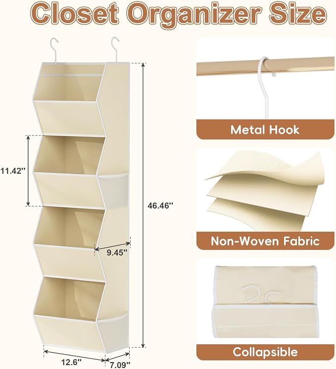 4 Shelf Hanging Closet Organizer Closet Storage - Image 3