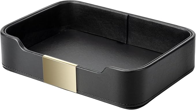 SANZIE Luxury Leather Tray Desktop Storage Catchall Organizer Decorative Tray by SANZIE