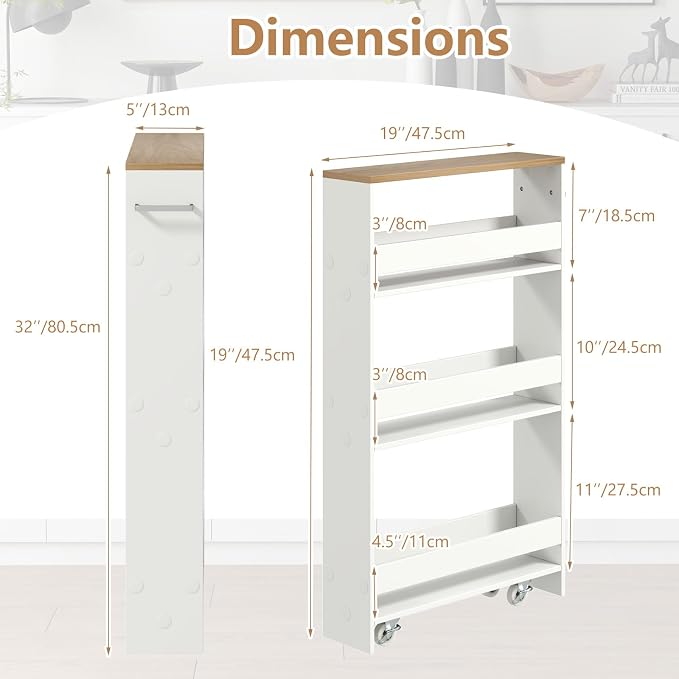 Slim Rolling Storage Cart, 4 Tier Narrow Kitchen Cart - Image 7