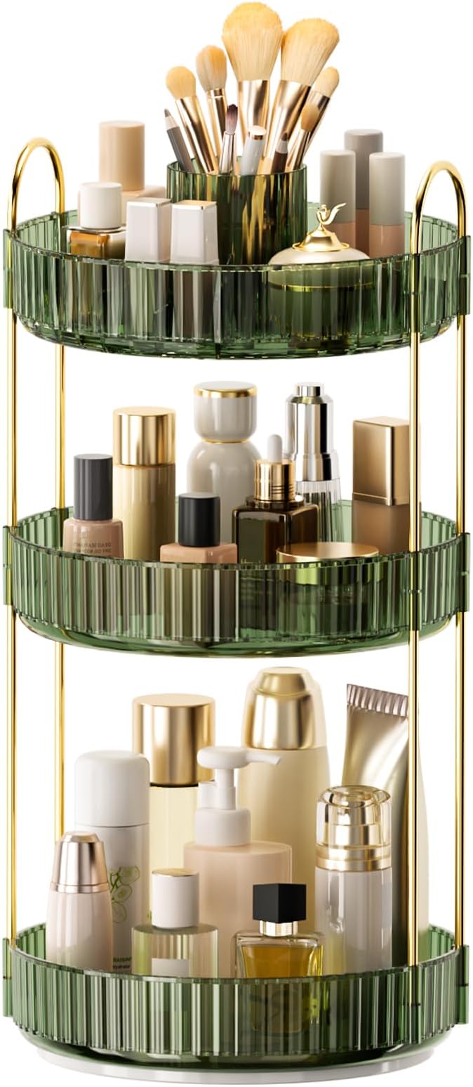 360° Rotating Makeup Organizer, Upgraded 3 Tier Skincare Perfume Organizers by Homelifeassistant