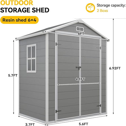 Aoxun 6x4 FT Outdoor Storage Shed, Plastic Garden Resin Shed - Image 2