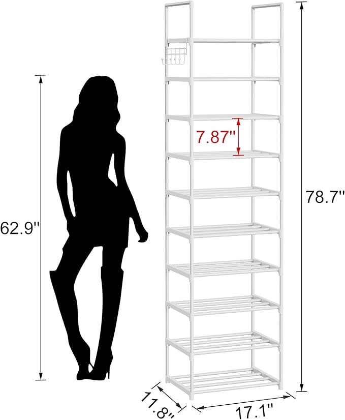 Metal Shoe Rack Organizer 10 Tiers, 20-24 Pairs Narrow Tall Shoe Racks - Image 3