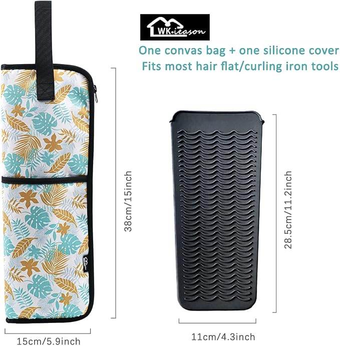 2 Pieces Hair Flat Iron Case Holder Canvas Bag Heat Resistant Curling Iron - Image 2