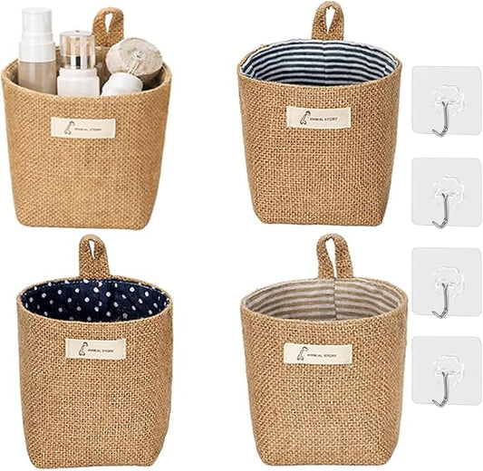 4 Pack Wall Hanging Storage Bags Hanging Storage Bags Cotton Linen Storage by AOKZOE