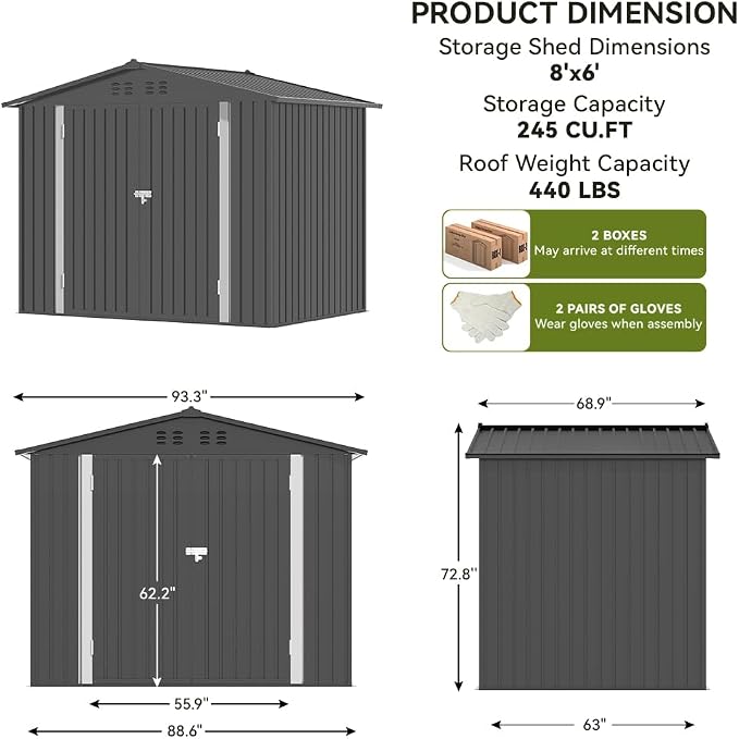 COMHOMA Shed Outdoor Storage Shed Metal, Lockable Doors Tool Sheds - Image 4