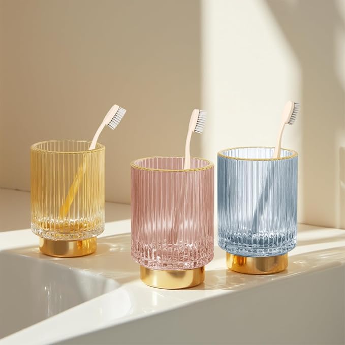 Makeup Brush holder Organizer, Crystal Glass Toothbrush Holders, Striped Make - Image 8