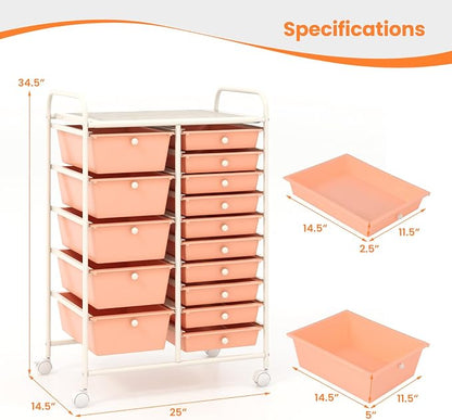 Giantex 15 Drawers Rolling Cart, Classroom Organizers, Storage Cart - Image 3