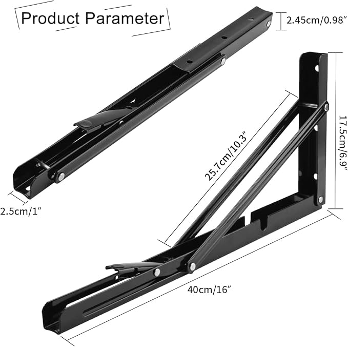 YUMORE 16 Inch Folding Shelf Brackets, Heavy Duty Collapsible Shelf Bracket - Image 2