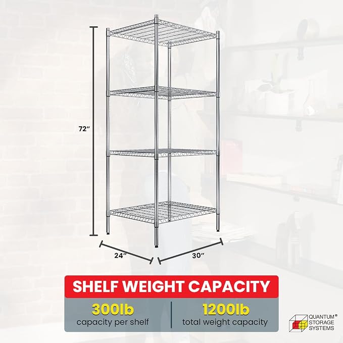 Quantum Storage Systems RWR72-2430LD Adjustable Wire Chrome 4 Shelves 72" H x - Image 3