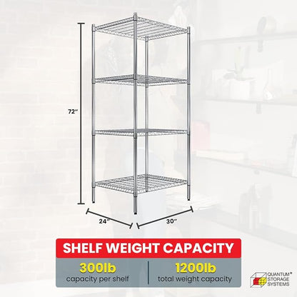 Quantum Storage Systems RWR72-2430LD Adjustable Wire Chrome 4 Shelves 72" H x - Image 3