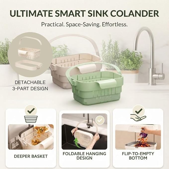 Hanging Sink Drain Basket, Collapsible Kitchen Strainer Basket | Foldable - Image 3
