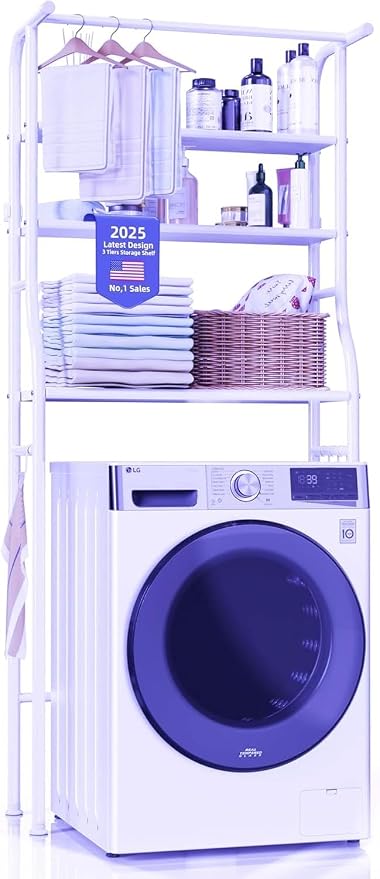 Over The Washer and Dryer Storage Shelf, 3 Tier Laundry Room Metal Drying Rack by Kiseely