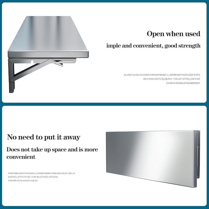 Wall Mounted Folding Table, 304 Stainless Steel Wall Folding Desk, Floating - Image 3