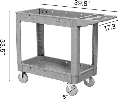 2 Tier Plastic Rolling Utility Cart on Wheels, Heavy Duty Tool Cart - Image 2