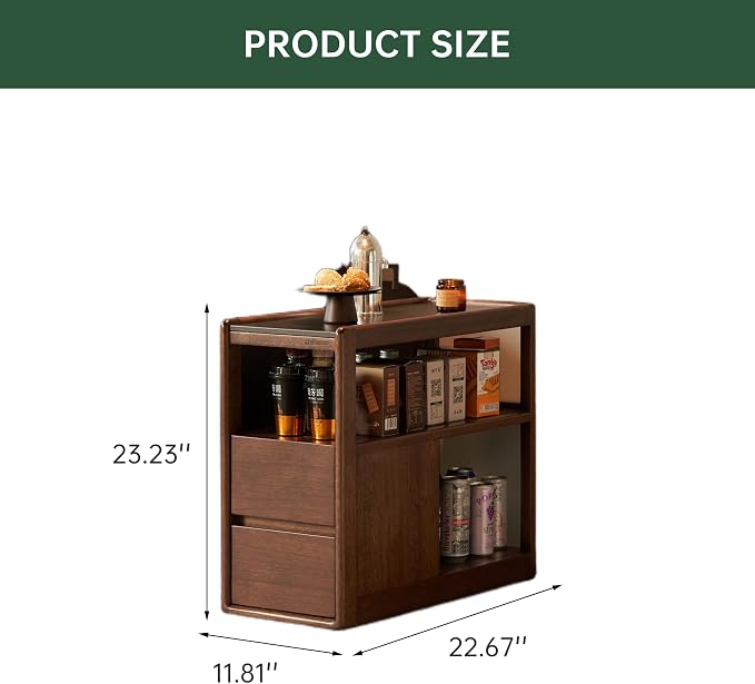 Solid Wood End Table with Storage Drawers, Narrow Side Table - Image 2